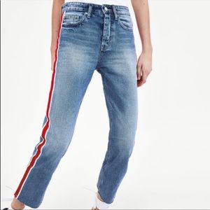 Zara TRF jeans with red stripe detail
